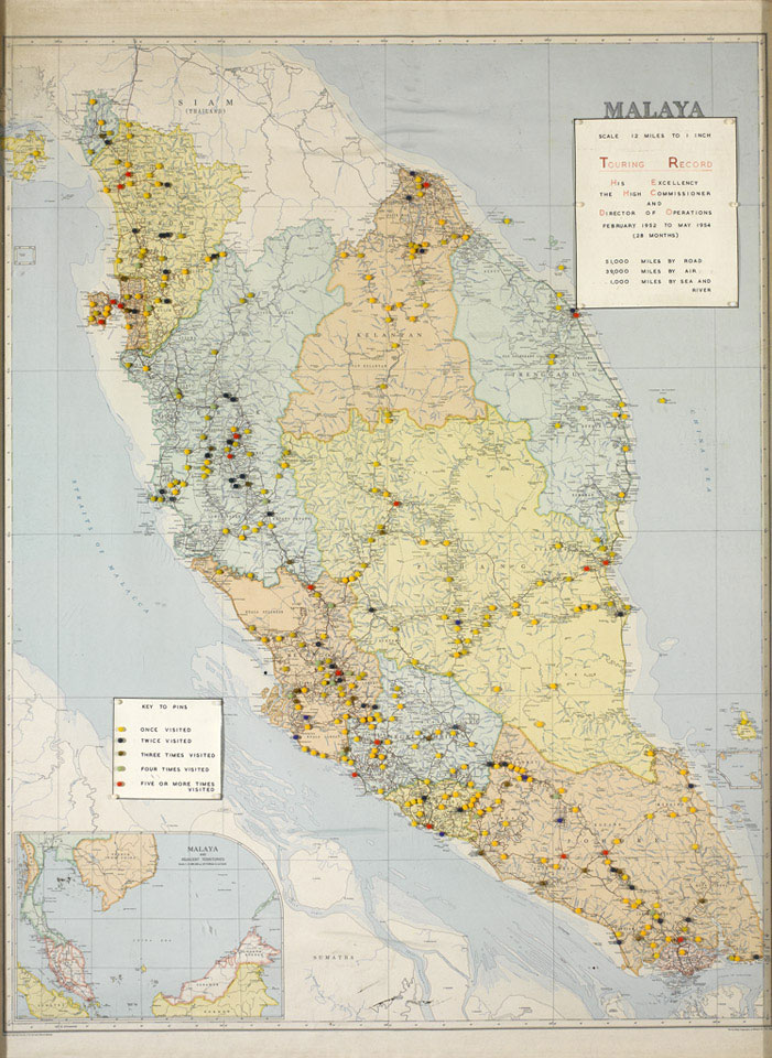 Map of Malaya used by Sir Gerald Templer whilst High Commissioner and Director of Operations, February 1952 to May 1954