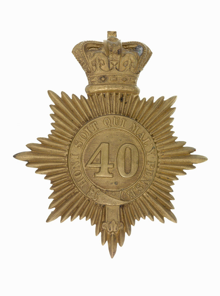 Shako plate, other ranks, 40th (2nd Somersetshire) Regiment of Foot, gilding metal, 1855-1861