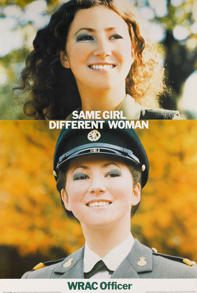 'Same Girl. Different Woman. WRAC Officer', recruiting poster, Women's Royal Army Corps, 1979