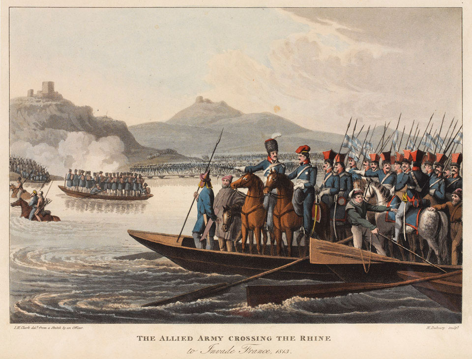 The Allied Army crossing the Rhine to invade France, 1813