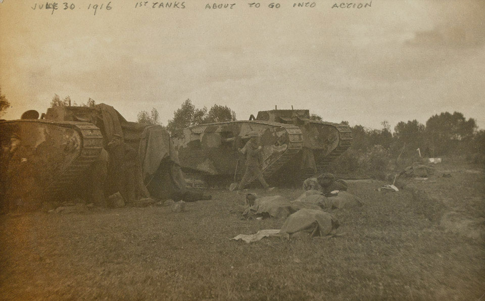 'The first tanks about to go into action, 30 June 1916'