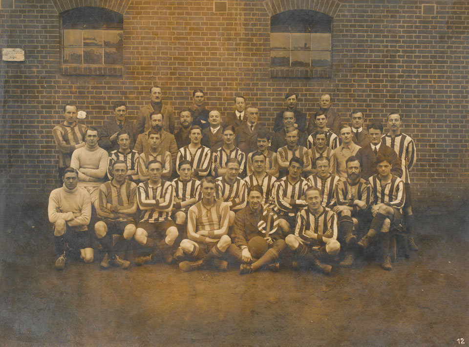 Football team at Ruhleben civilian prison camp, Germany, 1915 (c)