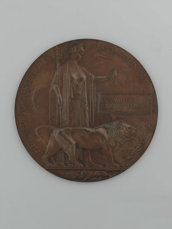 Commemorative Medallion 1914-1918, issued to next of kin of Private William Henry Ellen, 1st Battalion, The Auckland Regiment