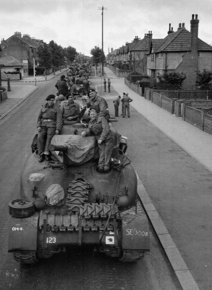 Waterproofed Sherman tanks of 3rd County of London Yeomanry at Worthing, Operation OVERLORD, 1944