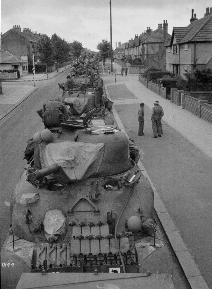 Waterproofed Sherman tanks of 3rd County of London Yeomanry at Worthing, Operation OVERLORD, 1944