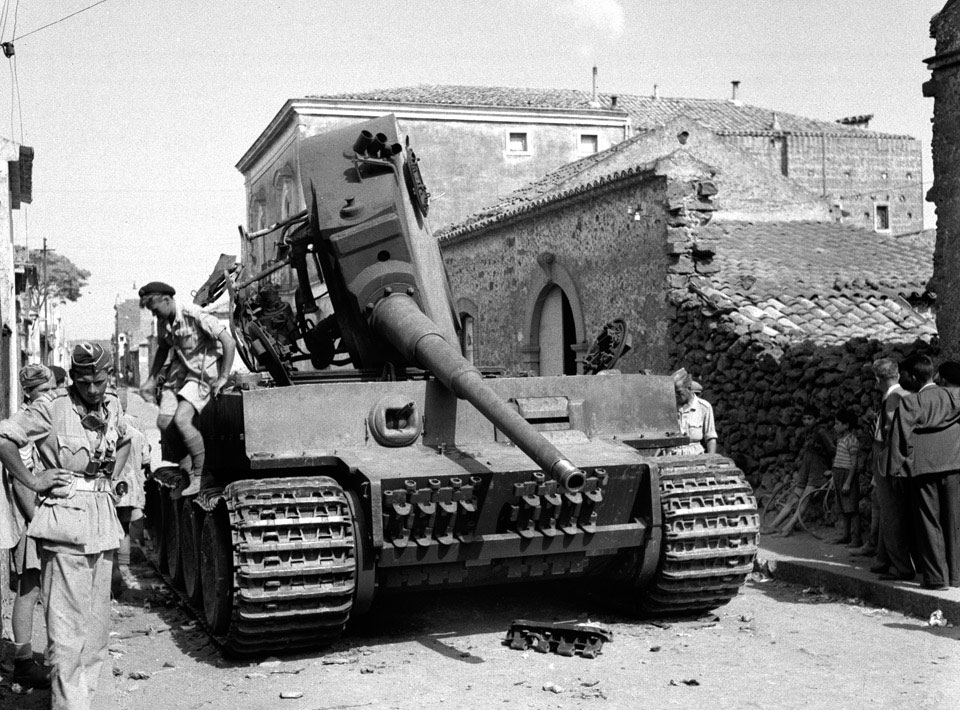 Wreck of a Mk VI Tiger tank at Belpasso, 1943