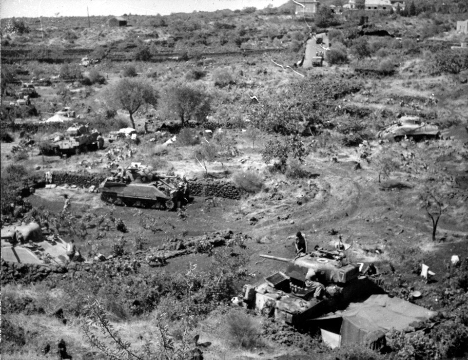 Vehicles outside Nicolosi, 1943