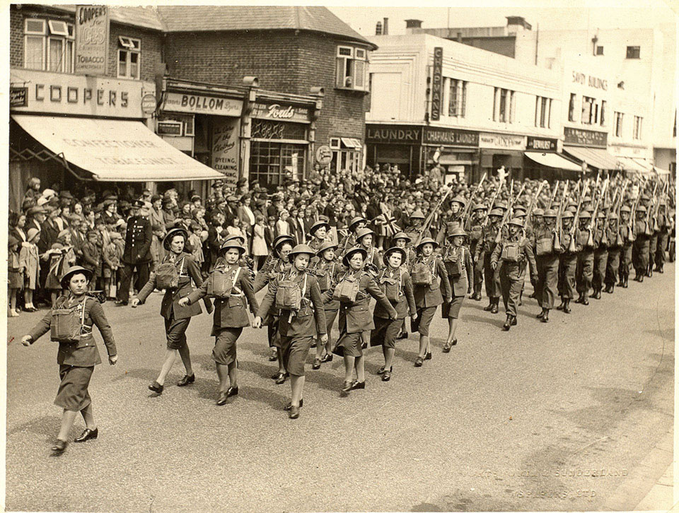 Auxiliary Territorial Service (ATS) marching through Colwyn Bay, World War Two