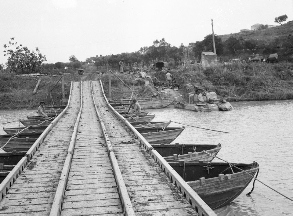 Pontoon bridge over the River Biferno, October 1943