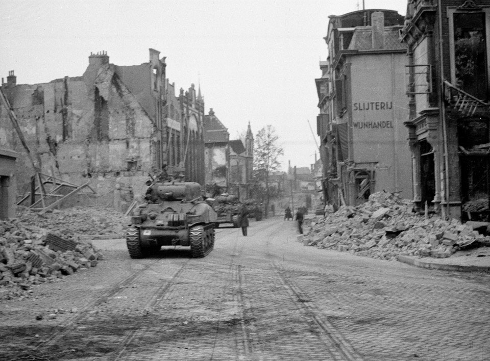 Tanks of 'C' Squadron, 3rd/4th County of London Yeomanry passing ...