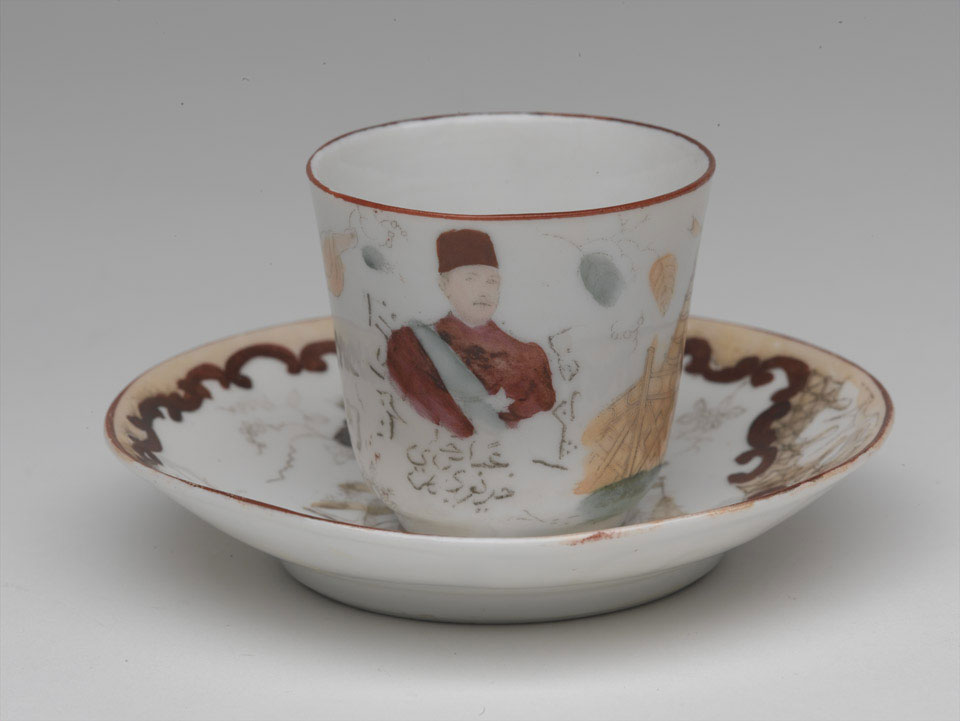 Cup and saucer decorated with a portrait of General Gordon, 1885 (c)