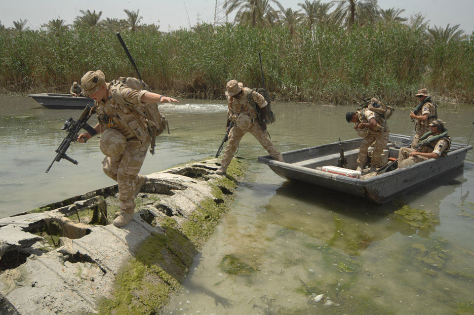 Soldiers from A Company 5th Battalion the Rifles mount a patrol from Forward Operating Base (FOB) Oxford, Iraq, 2009