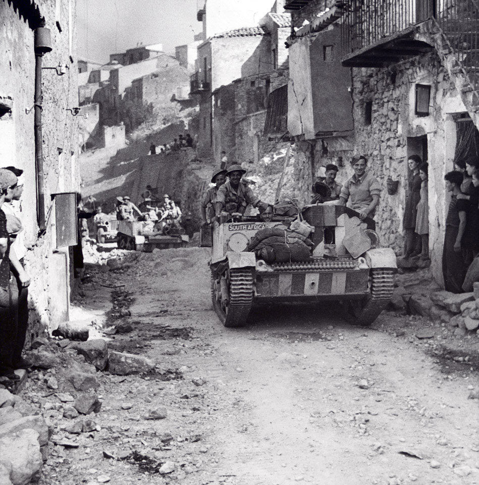 Bren carriers in the town of Centuripe, Sicily, August 1943