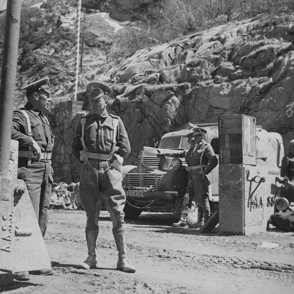 British Military Policemen patrolling the Austrian-Italian border, May 1945