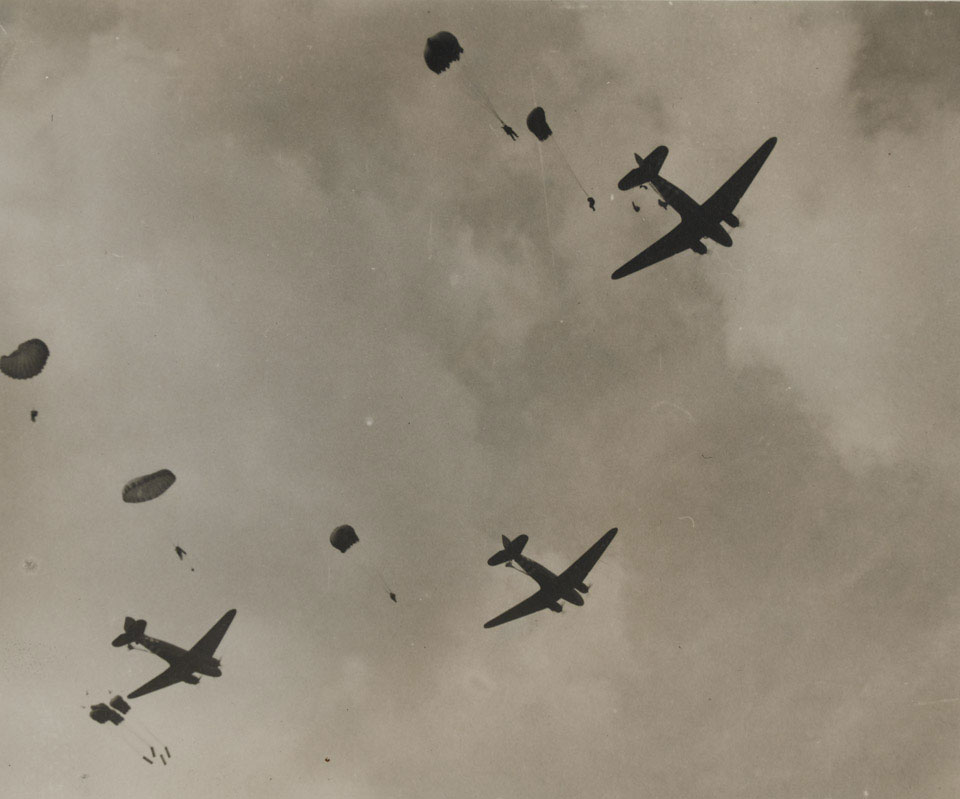 Paratroops landing on the outskirts of Arnhem, 1944