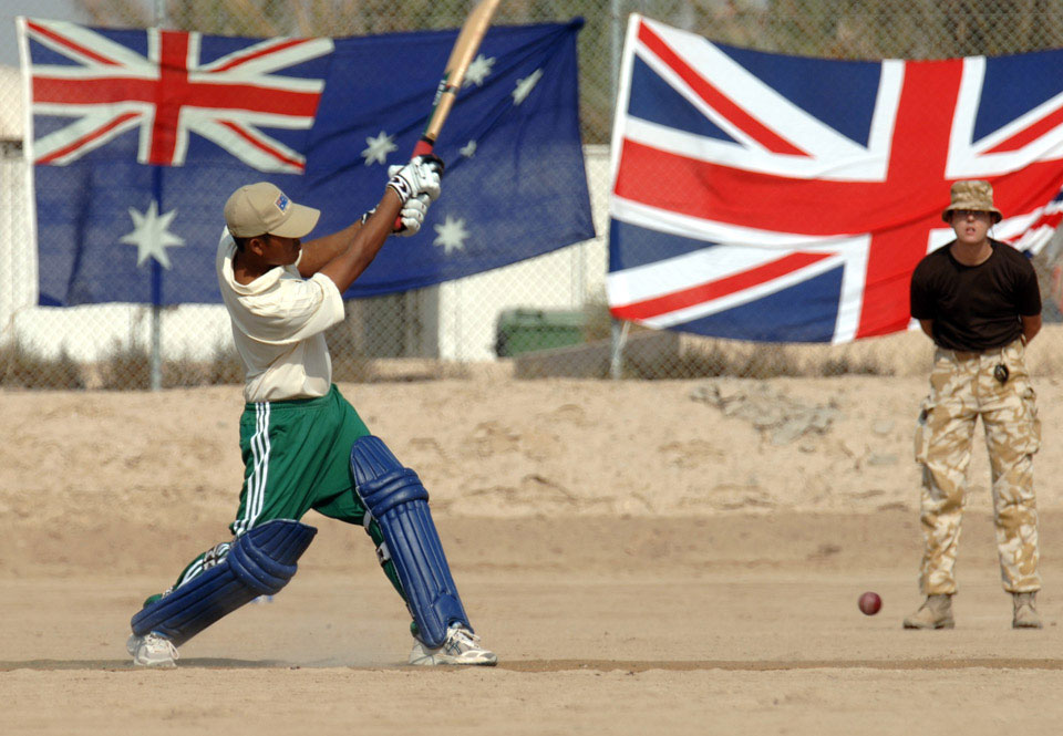 Australian trooper and umpire, 'Ashes in the Desert', Iraq, October 2006