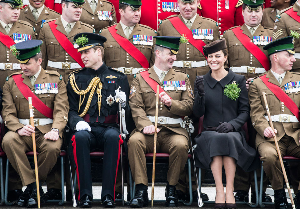 The Duke and Duchess of Cambridge with the Irish Guards, St Patrick's Day, Aldershot, 2015