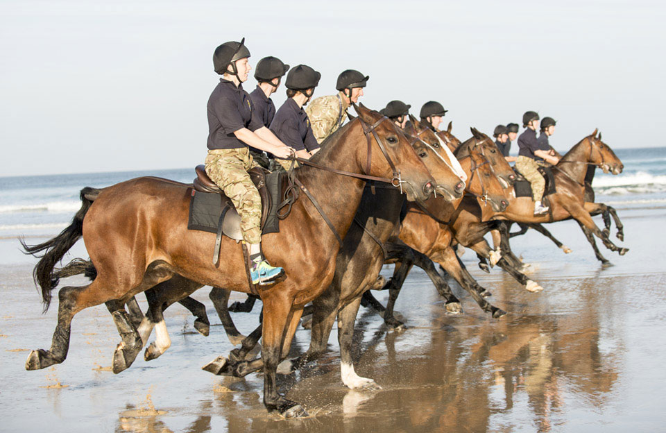 Centre Section, King's Troop Royal Horse Artillery training on Watergate Bay Beach, Cornwall, 2015