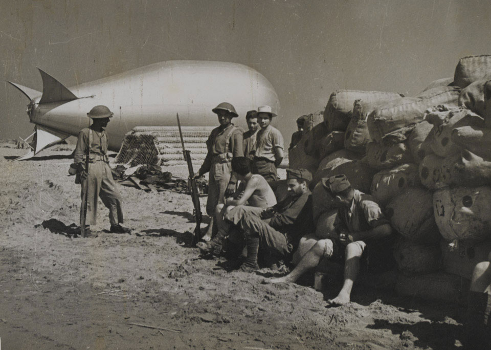 An invasion balloon anchored on the beach at Salerno, October 1943
