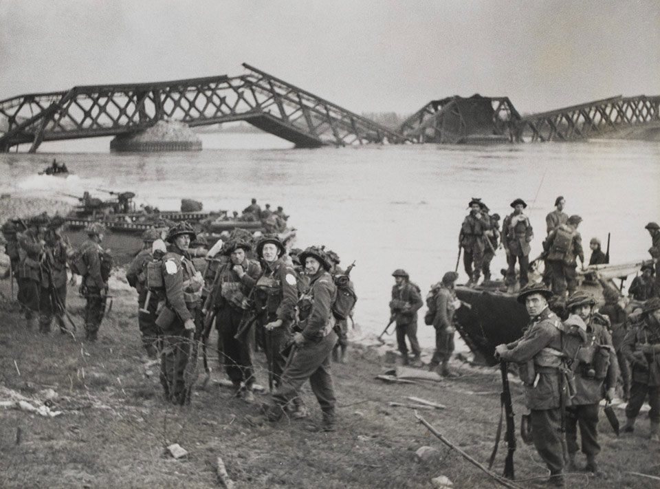 Soldiers of the Cheshire Regiment landing from Buffaloes on the east bank of the Rhine, 24 March 1945