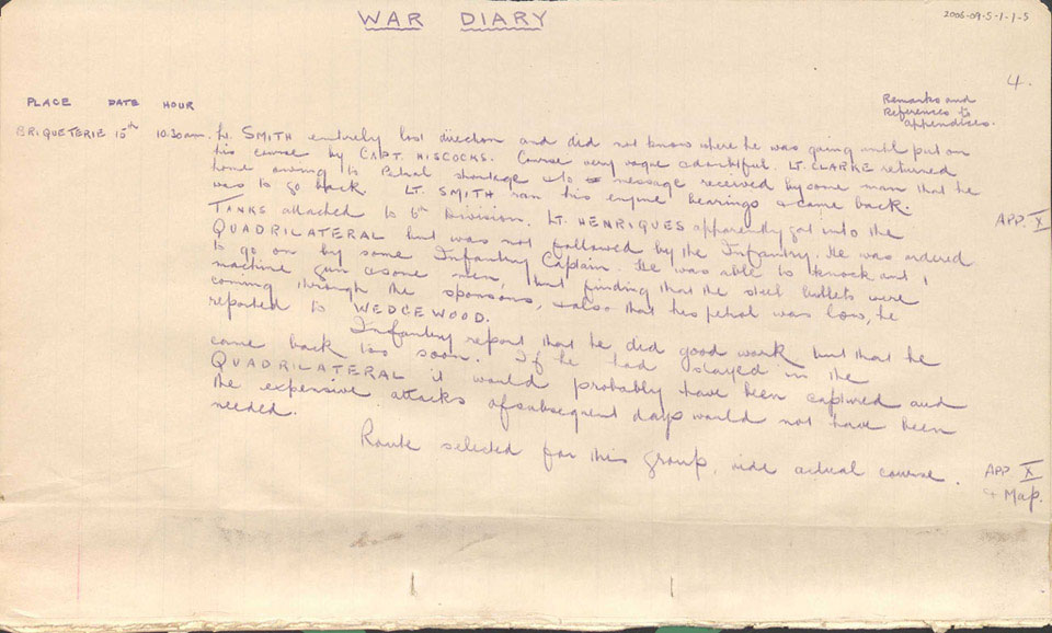 War Diary of Nos. 2, 3 and 4 Sections, C Company, Machine Gun Corps (Heavy Section), 15 September 1916