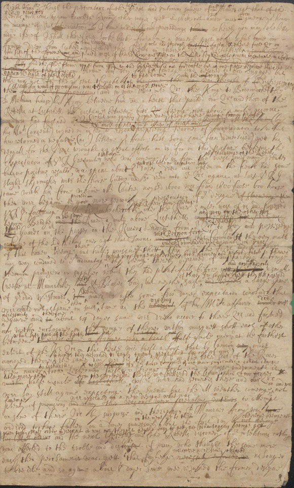 Draft letter by Sir Edward Walker, Secretary of War to King Charles I, to an unknown recipient identified only as Sir Nico (or Nicolas),  2 September 1644