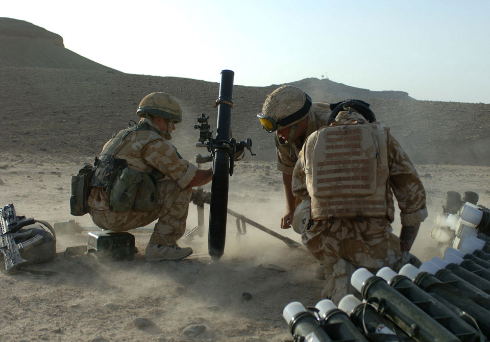 Mortar Platoon, 3rd Battalion The Parachute Regiment, fire mortars into Musa Qala, 2006