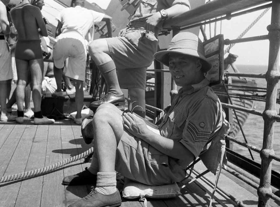 Photo'George Wada', 3rd County of London Yeomanry (Sharpshooters), on board HMT Orion en route to Egypt, 1941
