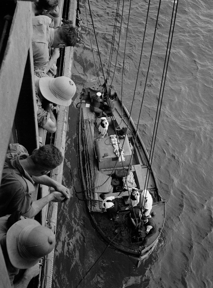 'Man overboard' drill. Cutter getting away', HMT Orion en route to Egypt, 1941
