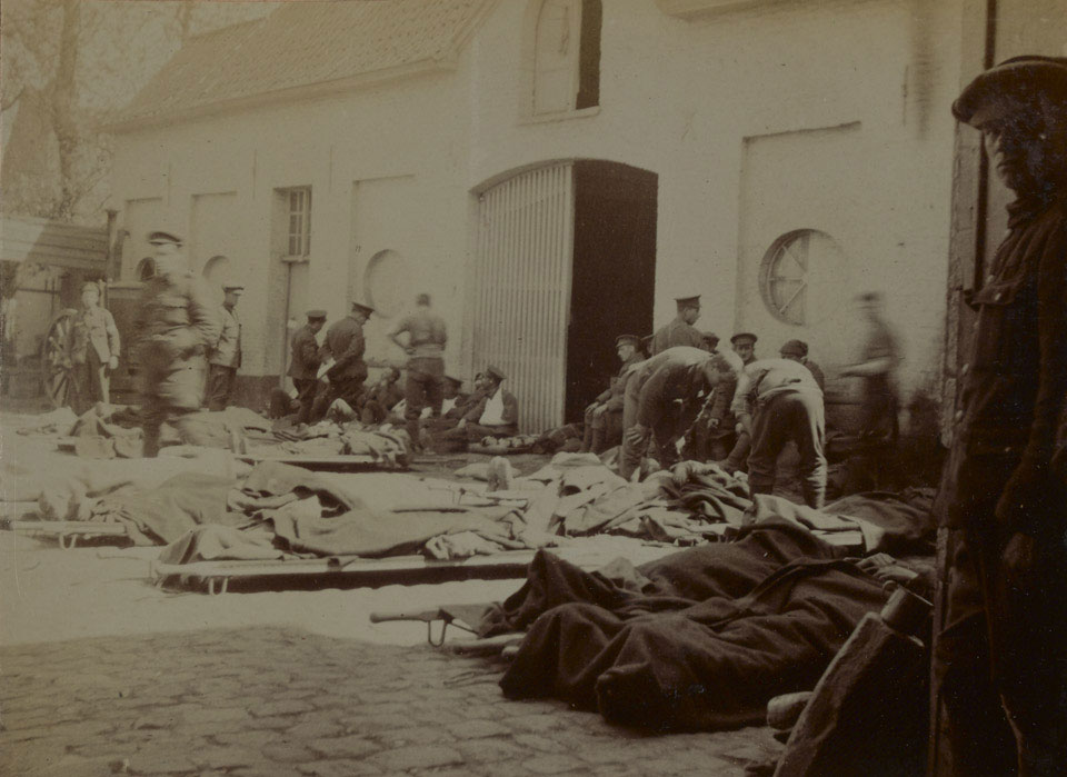 Wounded and gassed from Ypres at the improvised hospital in Bailleul, May 1915