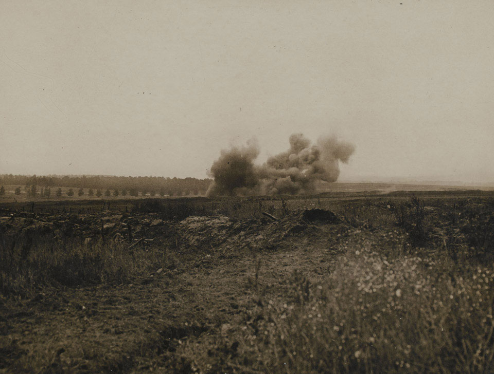 British shells bursting on German trenches near Fonquevillers, July ...