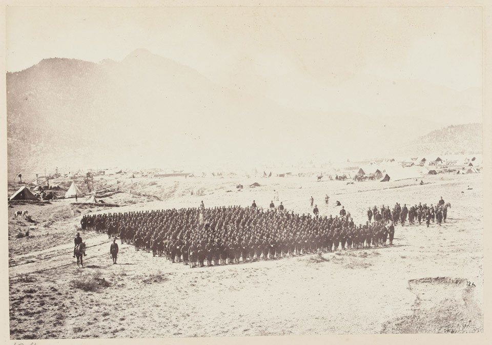 5th Gurkha Rifles on parade, band on the right, Alikhel, 1879