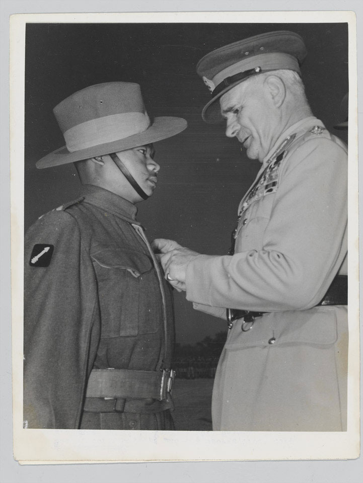 Presentation of a VC to a Gurkha soldier, 19 December 1945