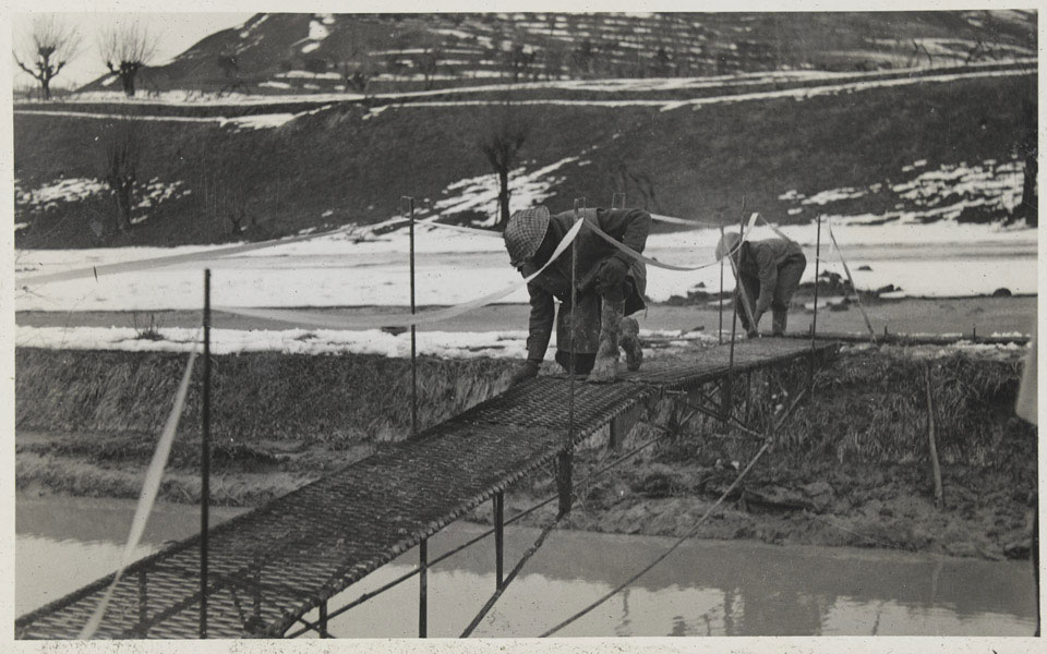 Sappers constructing foot bridge, 1944 (c)