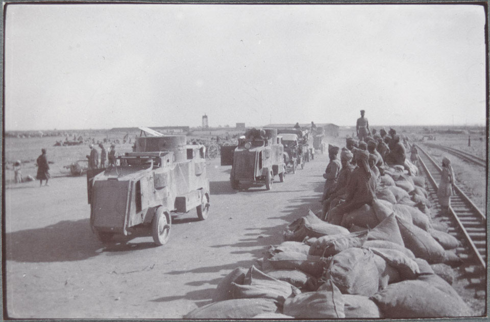 Armoured vehicles of the Seranni Column on reconnaissance, Kaur Bridge, Waziristan, 1919