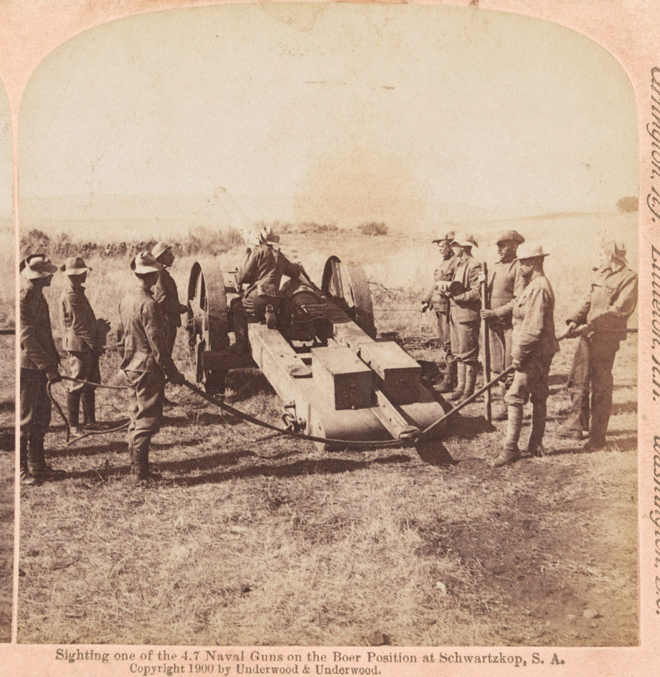 'Sighting one of the 4.7 Naval Guns on the Boer positions at Schwartzkop', 1900