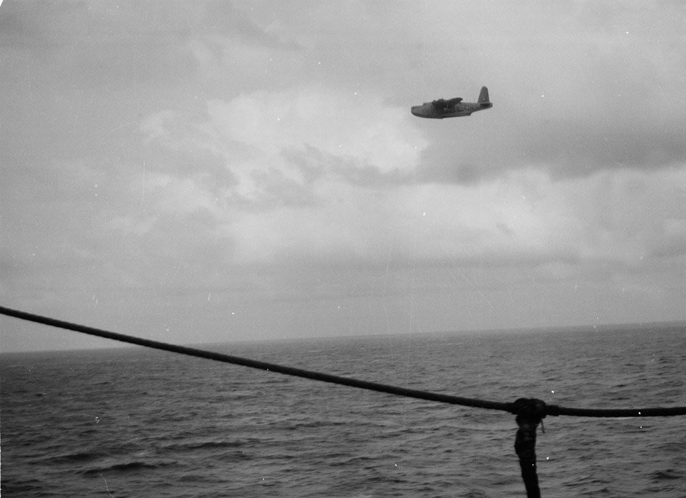 'Short Sunderland flying boat on patrol', South Africa, from HMT Orion ...