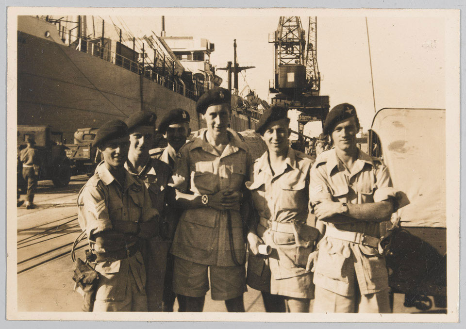 Members of 317 Airborne Field Security Section beside a docked ship at Haifa, 1948 (c)