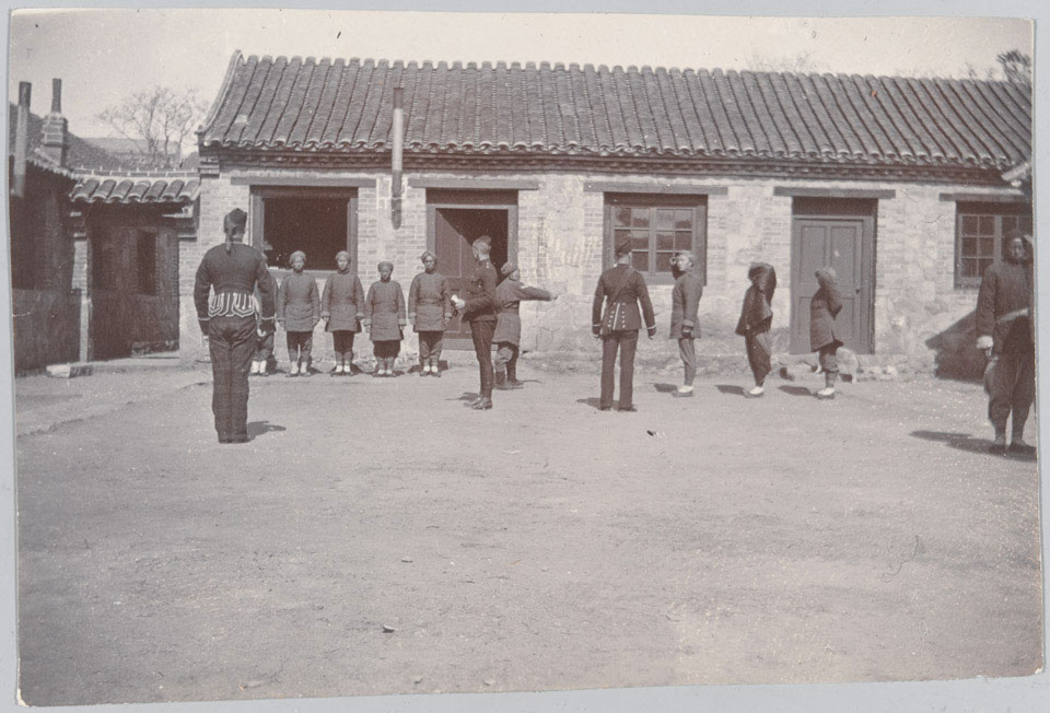 New recruits to the 1st Chinese Regiment learn drill, 1900 