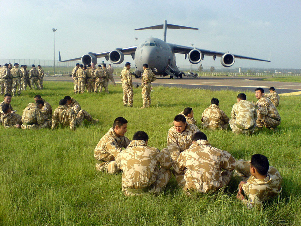 Members of the Royal Gurkha Rifles awaiting embarkation for Afghanistan, 2006