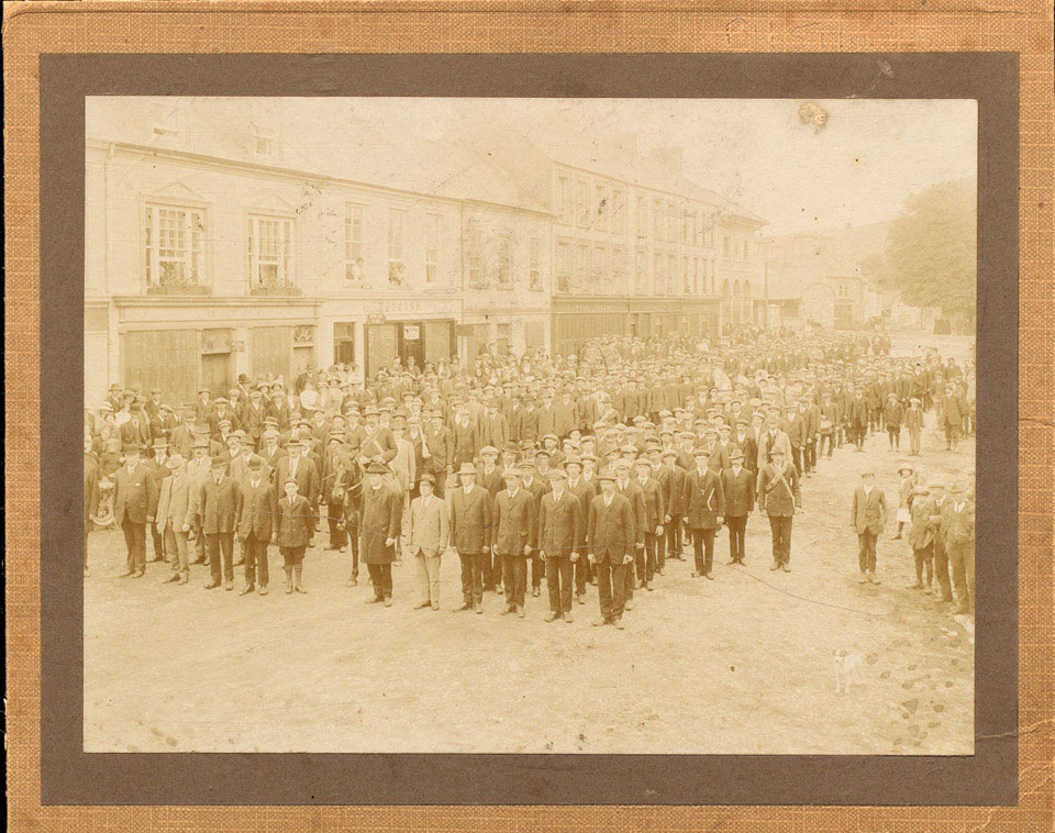 National Volunteers formed up in ranks in a street in Kenmore, Ireland, 1916
