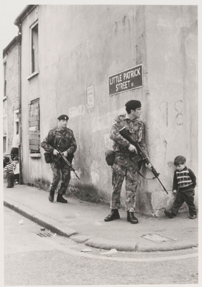 On patrol in Little Patrick Street in Belfast, 1973 (c)