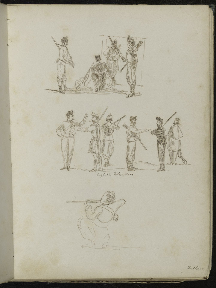 Studies of groups of soldiers with weapons at ease inscribed 'English ...