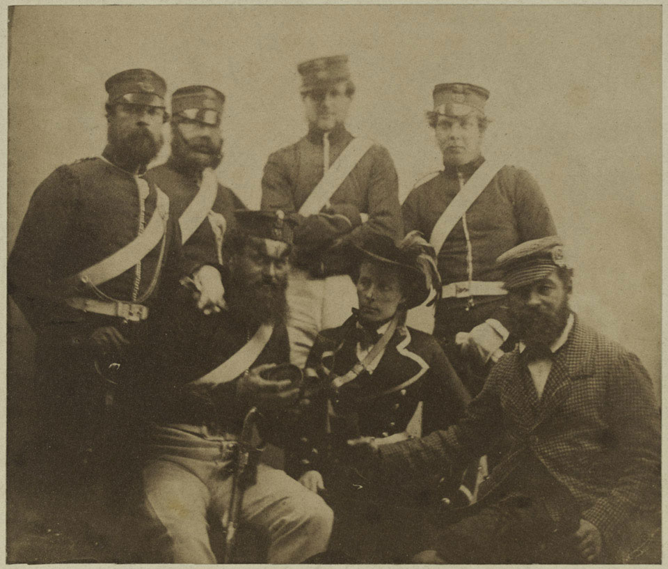 Two officers and four men with cantiniere, Crimea, 1855
