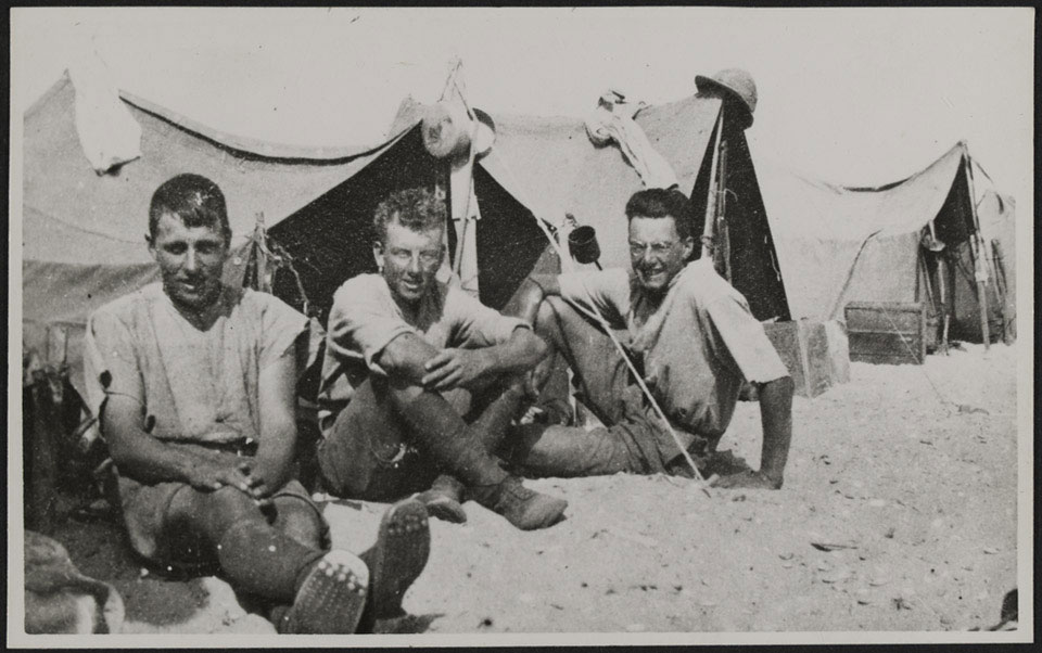 Members of 1/1st Buckinghamshire Yeomanry (Royal Bucks Hussars) at their desert camp, 1915
