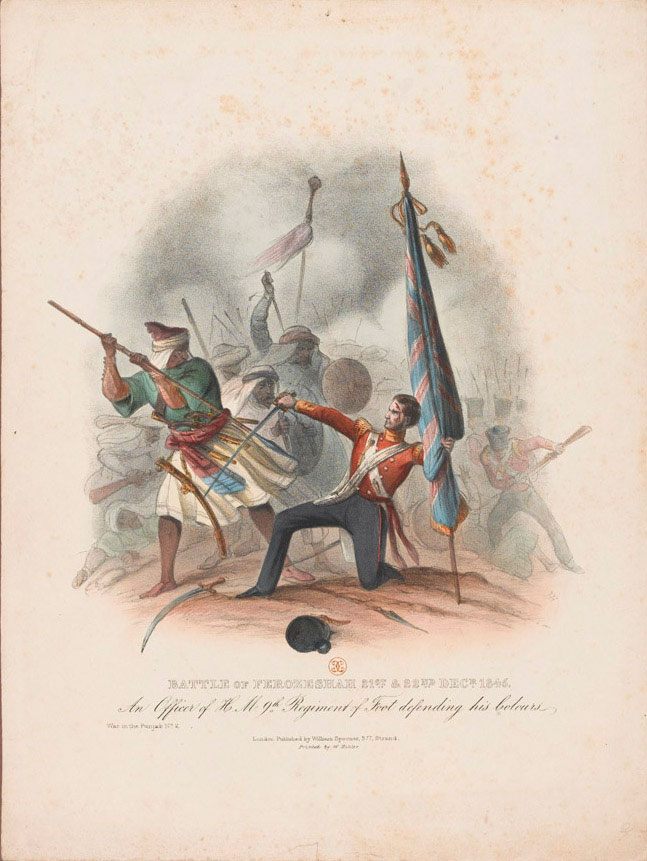 'Battle of Ferozeshah 21st & 22nd Decr 1845. An officer of HM 9th Regiment Defending his Colours'