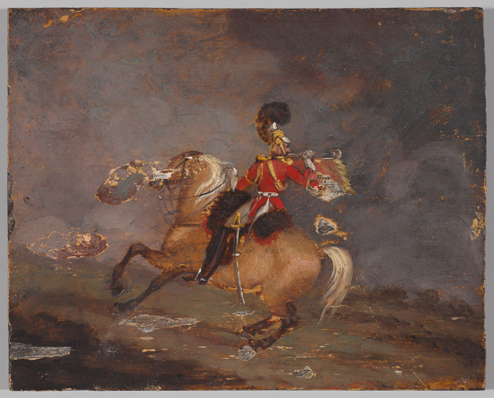A Trumpeter of 1st Life Guards blowing his trumpet, 1830 (c)