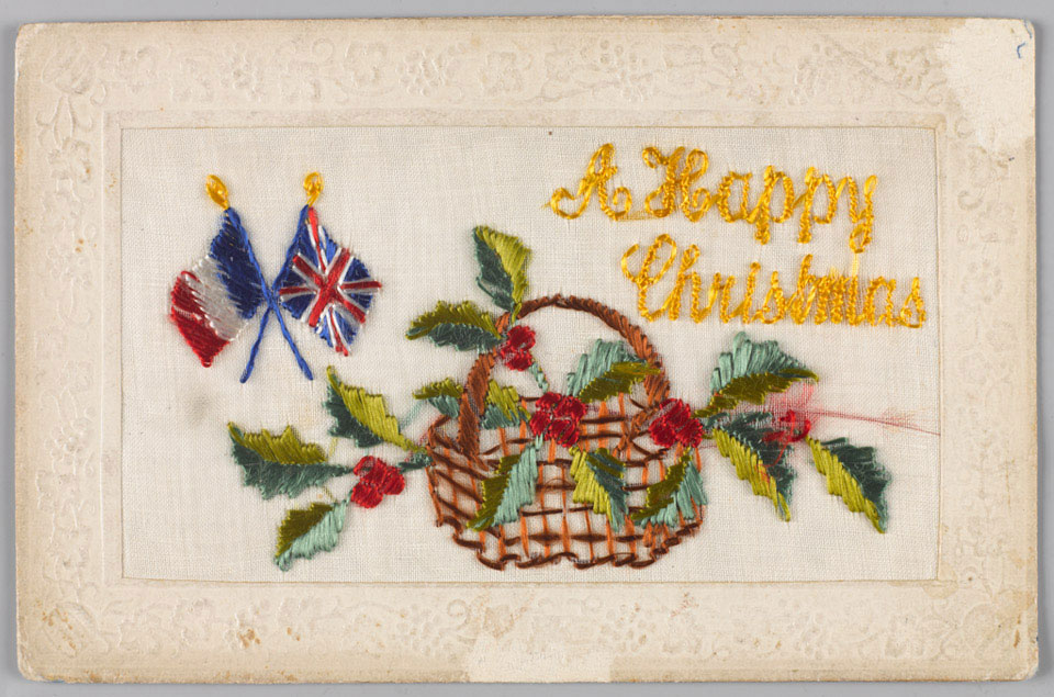 Embroidered Christmas postcard, 1916