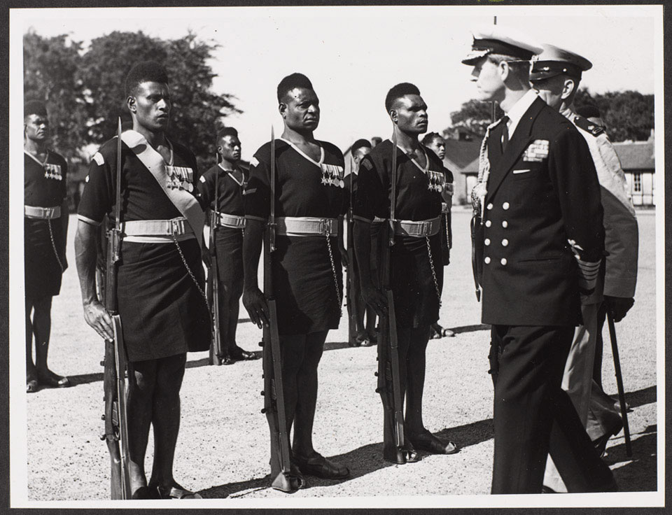 Prince Philip inspecting the Royal Papuan and New Guinea Constabulary Contingent, 1953