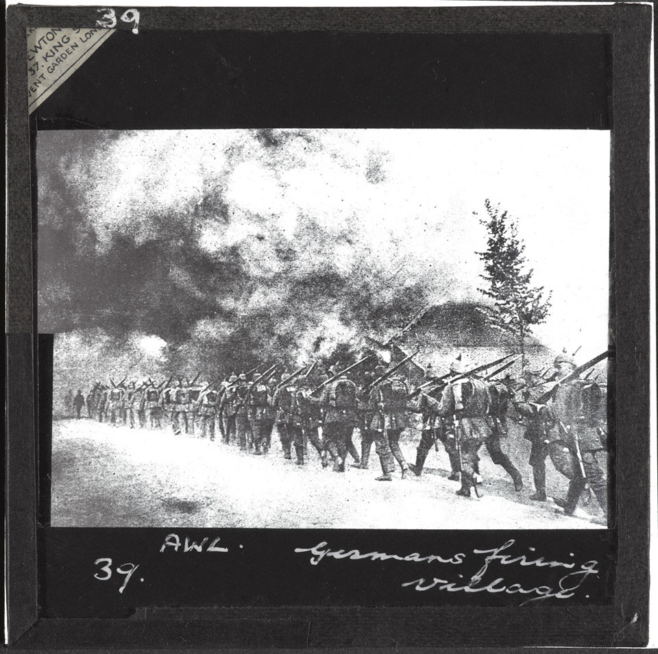 German troops firing a village, 1914